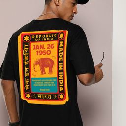 Kook N Keech Black Typography Printed Cotton Oversized Casual T-shirt-image-5