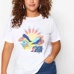 Trendyol Plus Size Graphic Printed Pure Cotton T-shirt-image-26