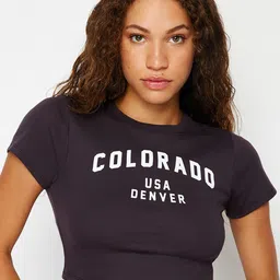 Trendyol Typography Printed Round Neck Cotton Crop T-shirt-image-71