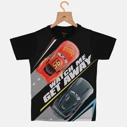 YK Disney Boys Black Cars Print Regular Fit T-shirt-15