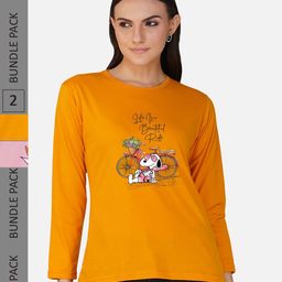 CHOZI Pack Of 2 Printed Round Neck Regular Fit Pure Cotton Casual T-shirt-image-96