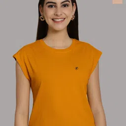 Friskers Women Gold-Toned 2 Extended Sleeves Applique T-shirt-image-89