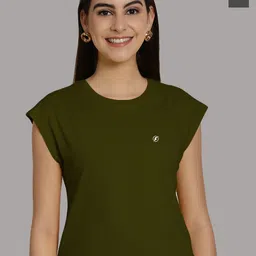 Friskers Women Olive Green 2 Extended Sleeves Applique T-shirt-image-97