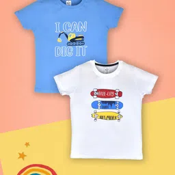 Lux Cozi Boys Pack Of 2 Typography Printed Cotton T-shirt-image-86