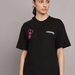 GRIFFEL Typography Printed Drop-Shoulder Sleeves Cotton Oversized T-shirt-image-78