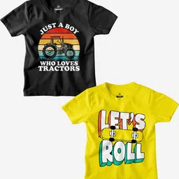 HARCONY Boys Pack Of 2 Typography Printed Pure Cotton T-shirt-image-81