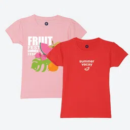 YK Girls Pack Of 2 Typography Printed Pure Cotton T-Shirt-image-94
