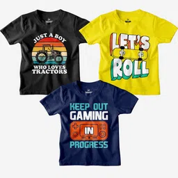 HARCONY Boys Pack Of 3 Graphic Printed Pure Cotton T-shirt-image-99