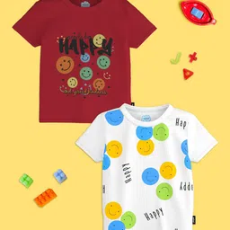 Nauti Nati Boys Pack of 2 Printed Bio Finish Pure Cotton T-shirts-image-74