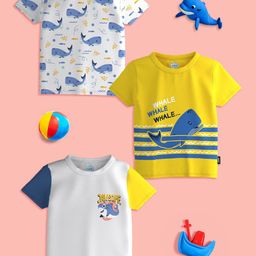 Nauti Nati Boys Pack Of 3 Graphic Printed Bio Finish Pure Cotton T-shirt-image-75