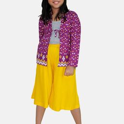 KiddoPanti Girls Regular Pure Cotton Top With Culotte & Shrug-image-49