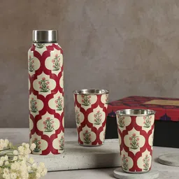 India Circus by Krsnaa Mehta Red & Green Pack Of 3 Water Bottle With Tumbler 950 ml-4