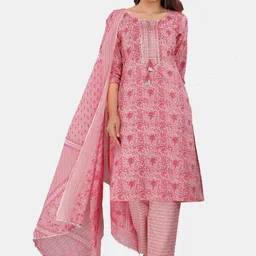 HIGHLIGHT FASHION EXPORT Floral Printed Pure Cotton Kurta With Trousers & With Dupatta-image-79