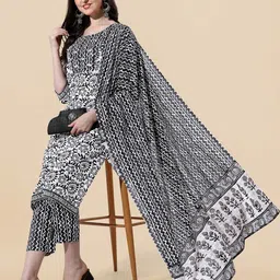 KALINI Floral Printed Gotta Patti Pure Cotton Straight Kurta & Trousers With Dupatta-picture-33