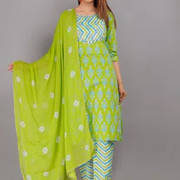 HIGHLIGHT FASHION EXPORT Floral Printed Pure Cotton Kurta with Trousers & Dupatta-44