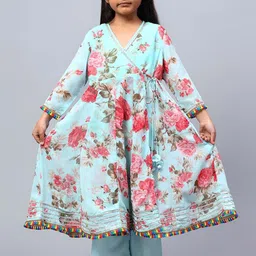 BAESD Girls Floral Printed Empire Gotta Patti Silk Georgette Kurta with Palazzos & Dupatta-image-60