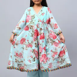 BAESD Girls Floral Printed Angrakha Gotta Patti Kurta with Palazzos & With Dupatta-image-90
