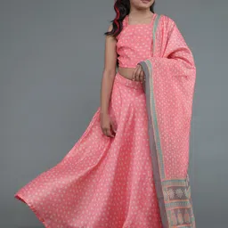 Aks Kids Girls Bandhani Printed Ready to Wear Lehenga Choli With Dupatta-image-84