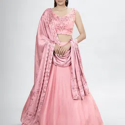 Fusionic Embroidered Thread Work Semi-Stitched Lehenga & Blouse With Dupatta-picture-57