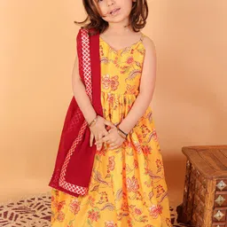 VASTRAMAY Girls Printed Maxi Ethnic Dresses With Dupatta-image-26