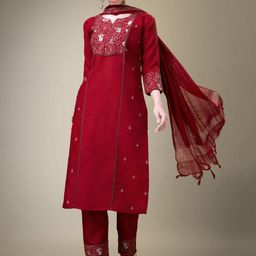HI FI NX Women Ethnic Motifs Embroidered Regular Sequinned Kurta with Churidar & With Dupatta-image-88
