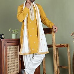 Jompers Men Embroidered Regular Chikankari Kurta with Salwar & With Dupatta-picture-34