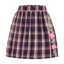 Miyo Girls Black & White Checked Flared Knee Length Skirt-image-76