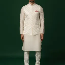 KISAH Mandarin Collar Regular Kurta With Churidar & Nehru jacket-2