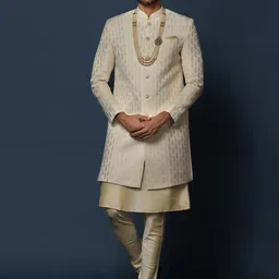 KISAH Self-Design Cotton Sherwani Set-picture-46