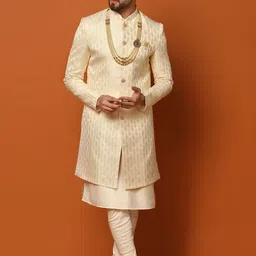 KISAH Woven-Design Cotton Sherwani Set-picture-35