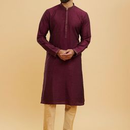 Twamev Men Embroidered Mandarine Collar Sequinned Kurta with Churidar-picture-49