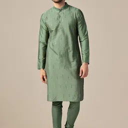KISAH Embroidered Mandarin Collar Long Sleeves Kurta with Churidar-image-56