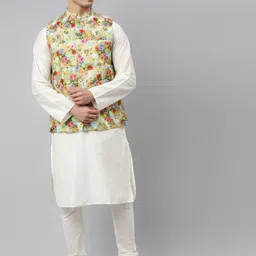Tulsattva Men White Kurta with Churidar & Nehru Jacket-picture-35