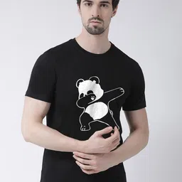 Friskers Men Black Panda Printed T-shirt-image-94
