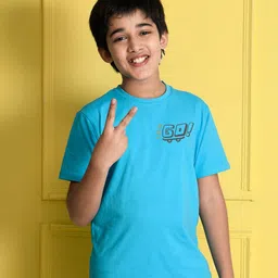 NUSYL Boys Blue & Black Typography Printed T-shirt-image-14