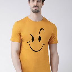 Friskers Men Gold-Toned & neon carrot Typography Raw Edge T-shirt-image-4