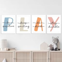 Art Street Kids White & Black 4 Pieces Play Be Possitive Wall Art-53
