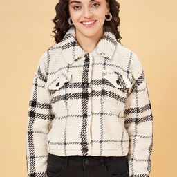 People Checked Spread Collar Tailored Jacket With Faux Fur Detail-picture-34