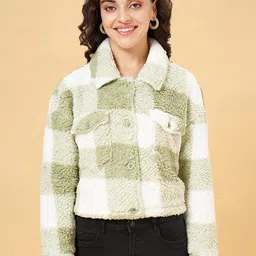 People Checked Spread Collar Tailored Jacket With Faux Fur Detail-picture-5