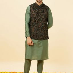 Manyavar Men Woven Design Velvet Nehru Jacket-42