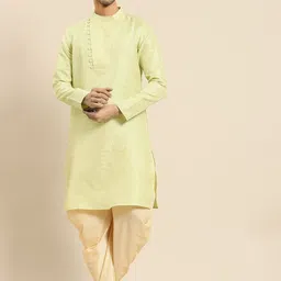 Amodh by Kisah Men Mandarin Collar Woven Design Kurta with Dhoti Pants-picture-18