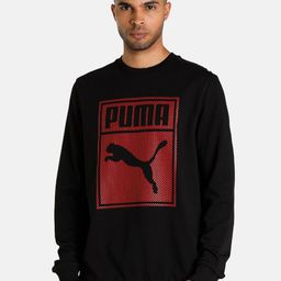 Puma Men Black Graphic Crew Printed Cotton Regular Fit Sweatshirt-image-9