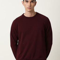 ARTICALE Men Burgundy Solid Cotton Sweatshirt-image-50