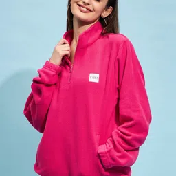 STREET 9 Fuchsia Mock Collar Oversized Sweatshirt-image-14