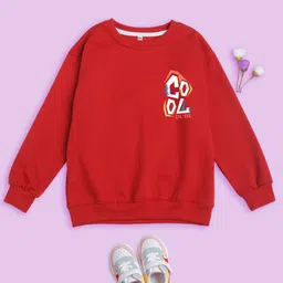 NUSYL Kids Round Neck Typography Printed Oversized Fleece Sweatshirt-image-61