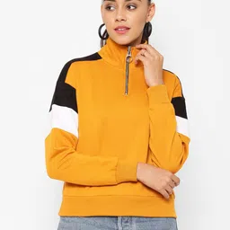 Popster Women Mustard Yellow Solid Sweatshirt-image-99