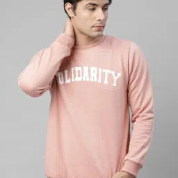 Rigo Men Coral Pink & White Typography Printed Fleece Sweatshirt-image-32