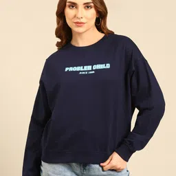recast Typography Printed Oversized Pure Cotton Pullover Sweatshirt-image-88
