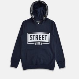 Pantaloons Junior Boys Navy Blue Typography Printed Hooded Sweatshirt-picture-34