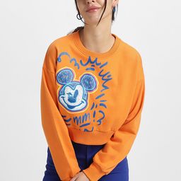 JUNEBERRY Mickey Mouse Printed Crew Neck Cropped Fleece Pullover Sweatshirt-picture-20